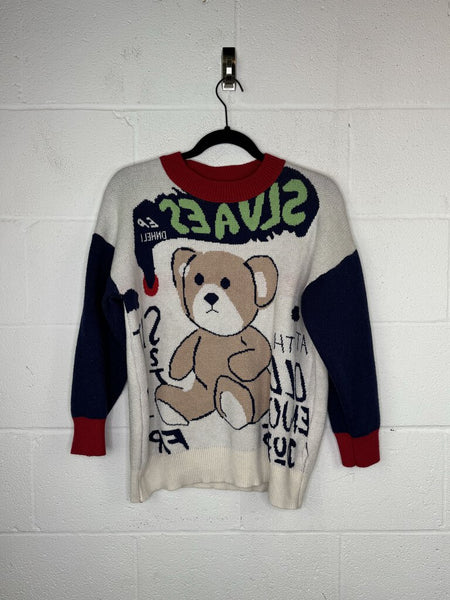 No brand Teddy Bear Print Crew Sweater